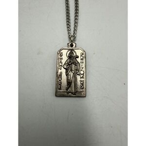Saint Jude Pray For Us Religious Medal‎ Pendant Necklace Silver Tone Curb Chain